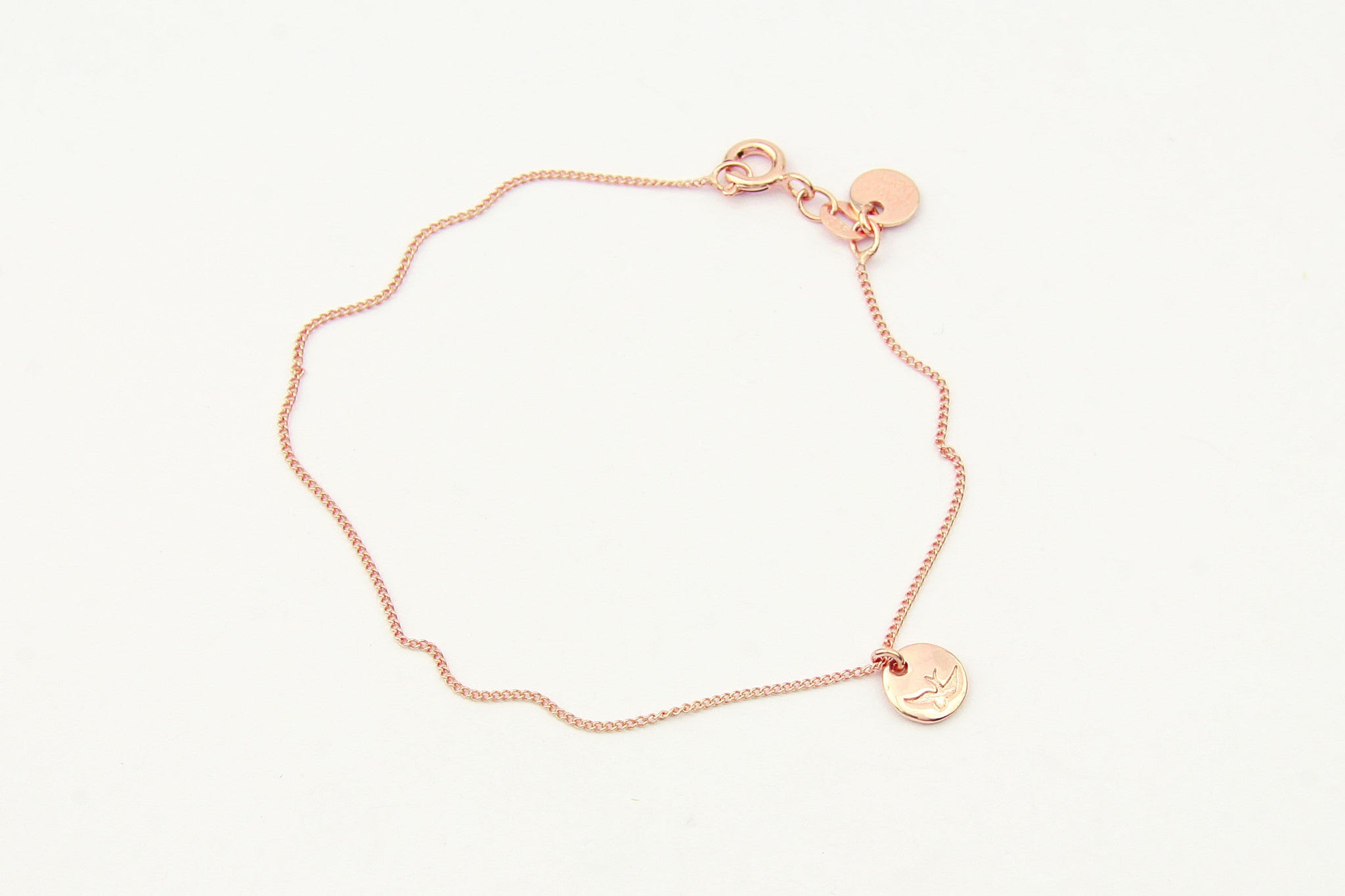 jewelberry armband bracelet bird token rose gold plated sterling silver fine jewelry handmade with love fairtrade anchor chain