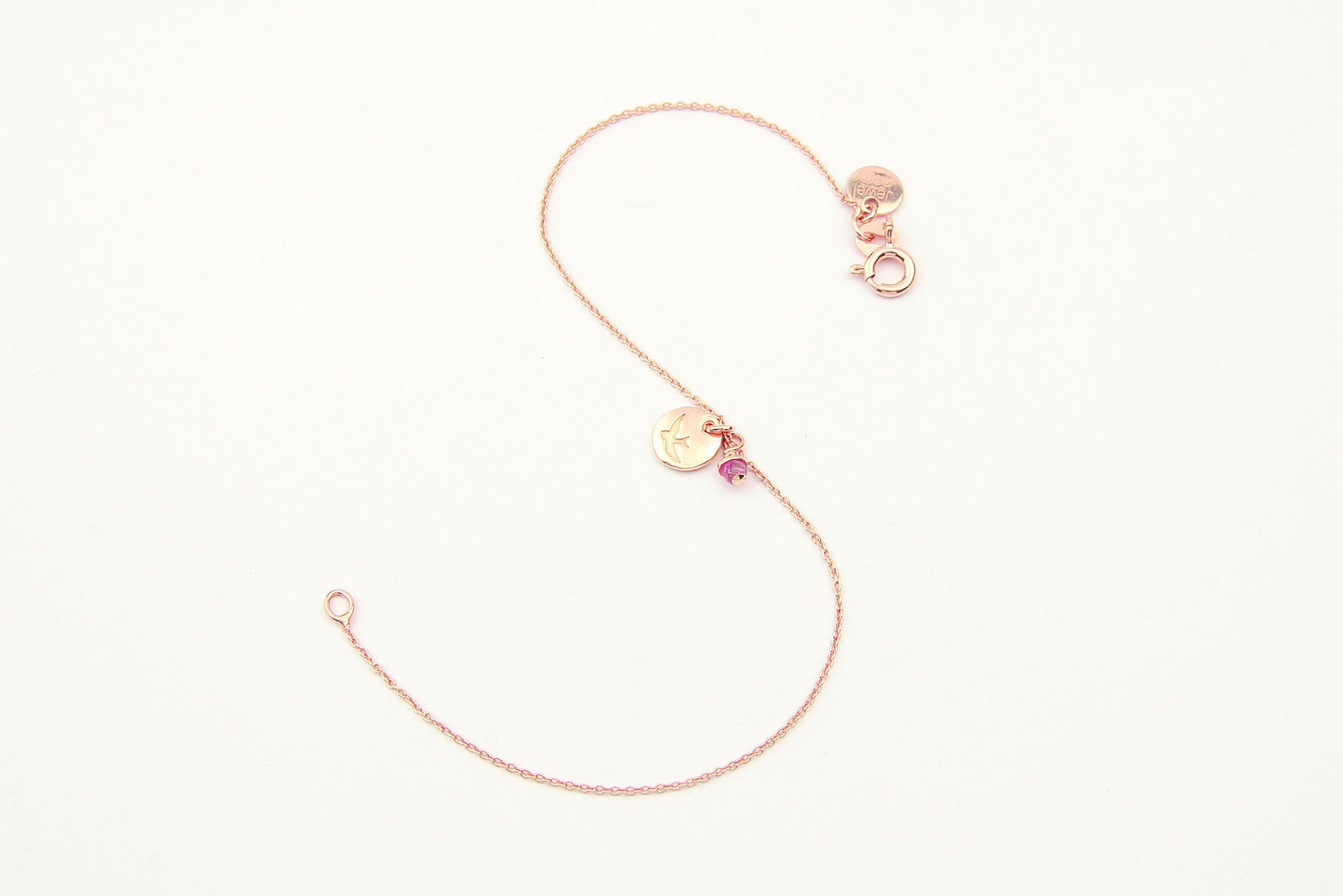 jewelberry armband bracelet bird token rose gold plated sterling silver fine jewelry handmade with love fairtrade anchor chain